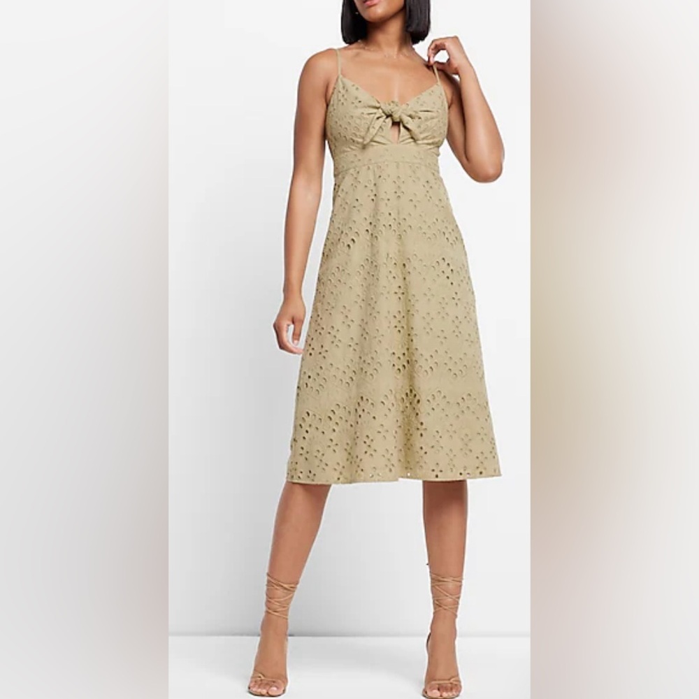 Express Eyelet Tie Front Midi Dress NWT